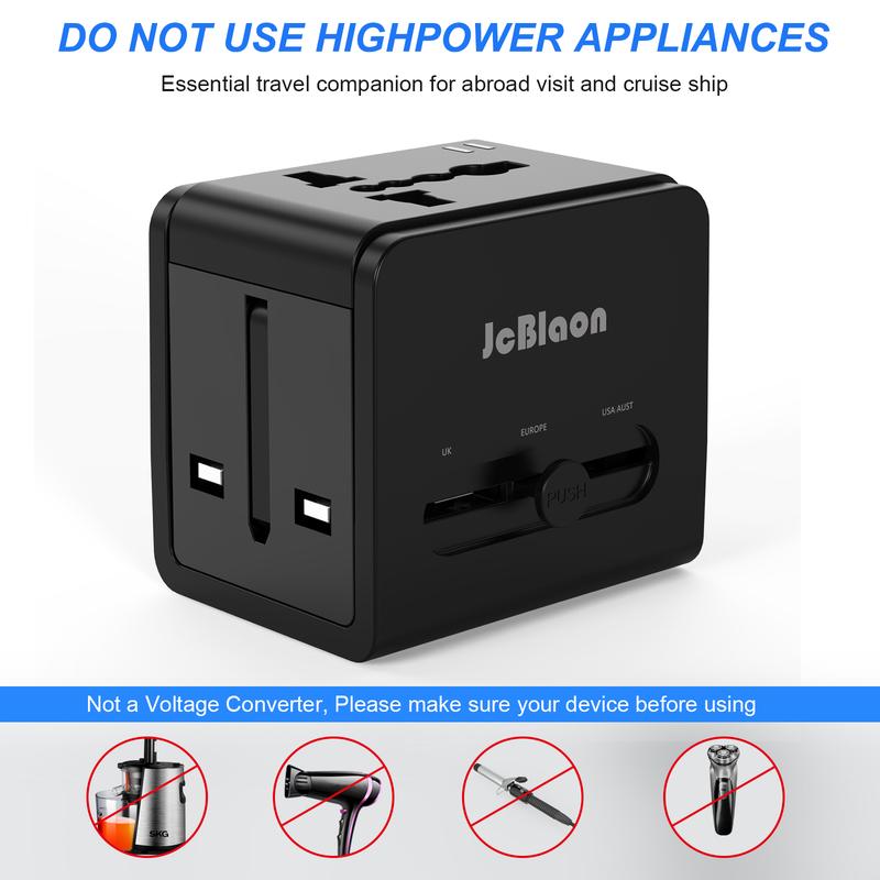 Travel Adapter, Worldwide All In One Universal Travel Adaptor AC Power Plug Adapter Wall Charger With USB-C And USB-A Charging Ports For USA EU UK AUS