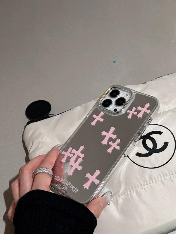 Chrome Heart Mirror Silver Pink CrossPhone Case for iPhone11 12 13 14 15Pro promax elegent for boys and Accessories