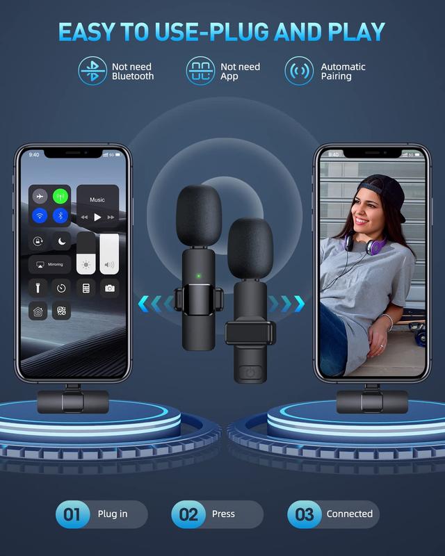 Portable Wireless Lavalier Microphone,Pro-Grade Audio on the Go: Portable Lavalier Mic for All Devices Charging Bluetooth