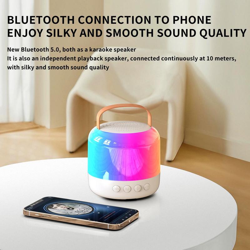 Portable Karaoke Machine, Wireless Microphone & LED Colorful Light Speaker, USB Rechargeable Wireless Speaker for Home Party