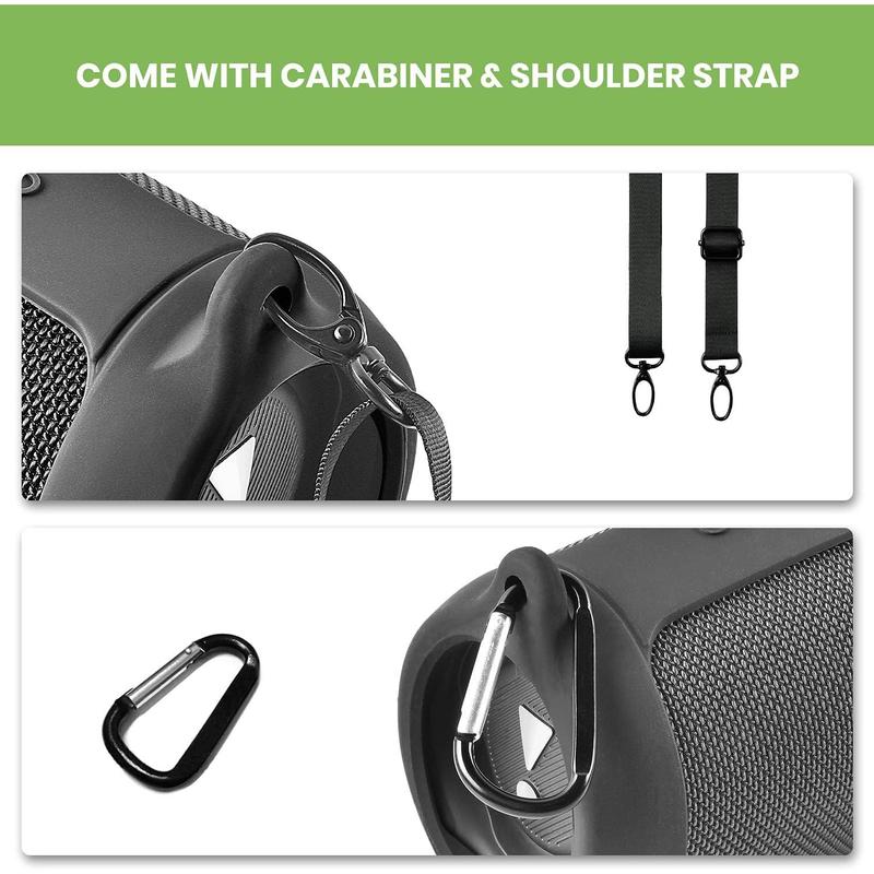 Case Cover for  Charge 5 Portable   Speaker, Travel Protective Soft Rubber Carrying Pouch with  Strap & Carabiner (Black)