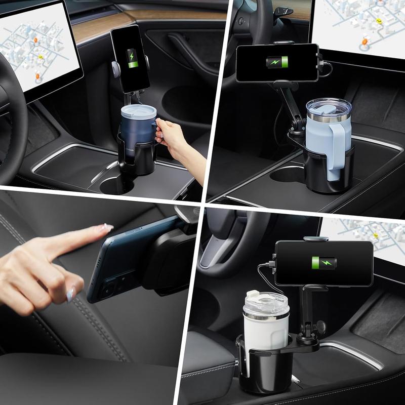 3-in-1   Charger Cup Holder, Upgrade 15W ,  Cup Holder Phone Mount with Adjustable Base & 360? Rotation Compatible for All Smartphones(with  Adapter)