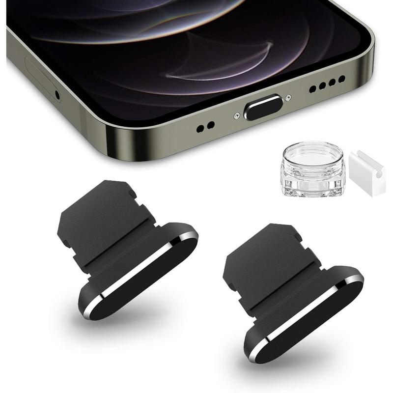 2 Pack Anti Dust Plugs for iPhone 14 Pro Max 13 11 12 Mini Dust Cover 8 Pin Dust Plug + Mini Storage Box iPhone Charging Port Plugs for iPhone Xs XR X 8 7 Plus SE AirPods iPad Mini Air Black