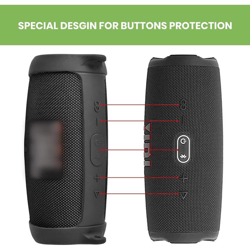 Case Cover for  Charge 5 Portable   Speaker, Travel Protective Soft Rubber Carrying Pouch with  Strap & Carabiner (Black)