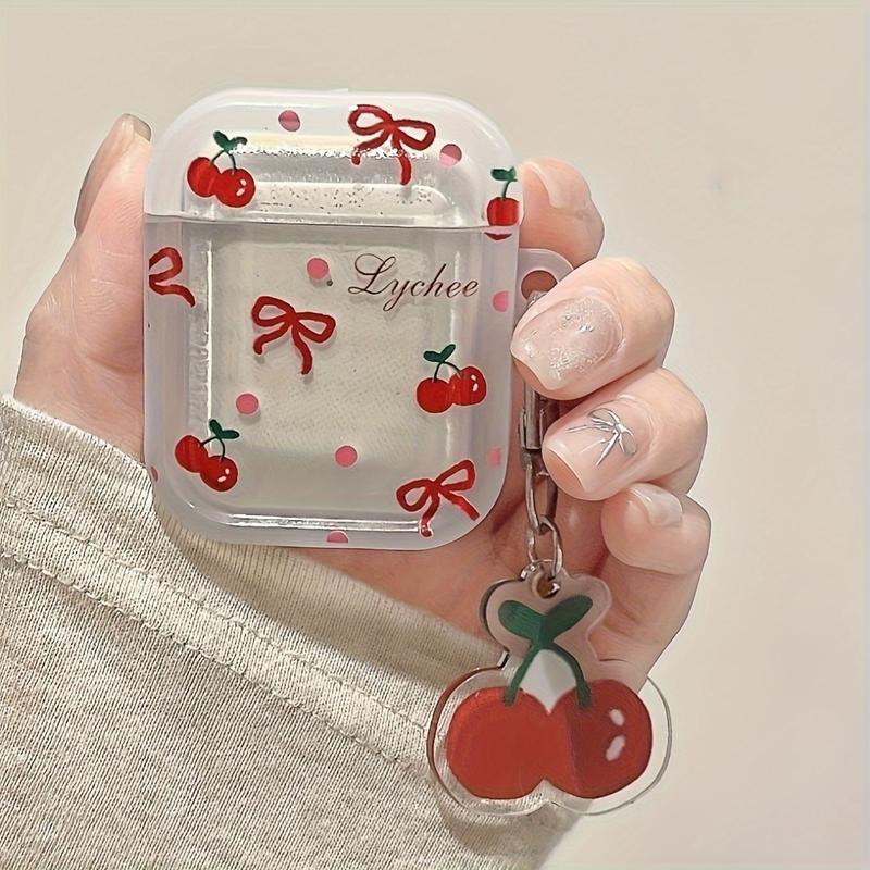 Cute Cherry Anti-fall Transparent Earphone Protective Cover Cute Pendant Suitable for AirPods Earphone Soft Shell