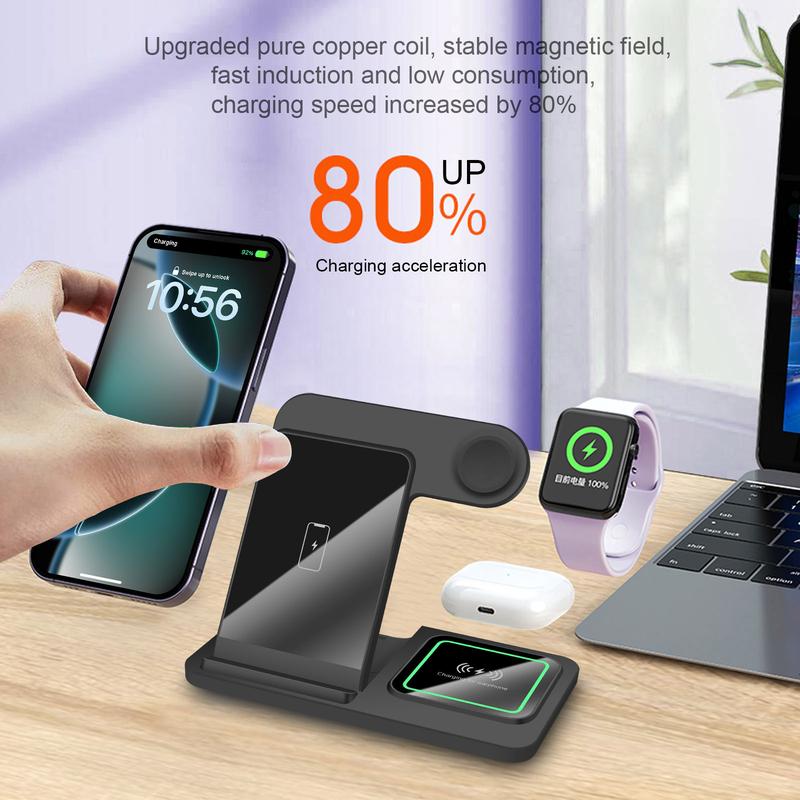 3 in 1 Foldable Wireless Charger 15W Fast Charging Dock Station for iPhone 16 15 14 13 12 11 Series for Airpods Pro Apple Watch