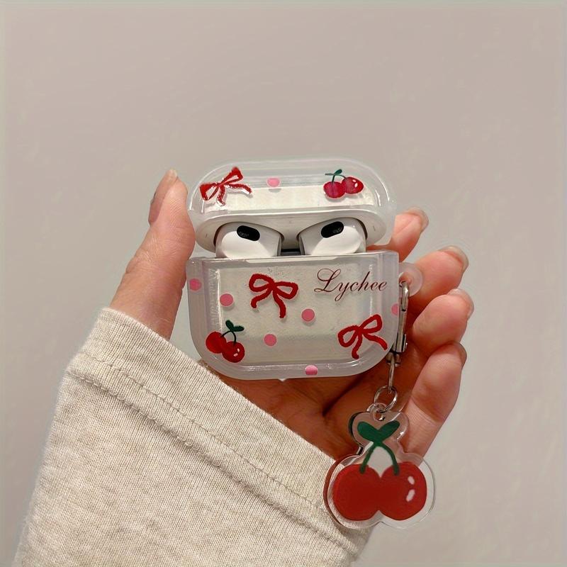 Cute Cherry Anti-fall Transparent Earphone Protective Cover Cute Pendant Suitable for AirPods Earphone Soft Shell