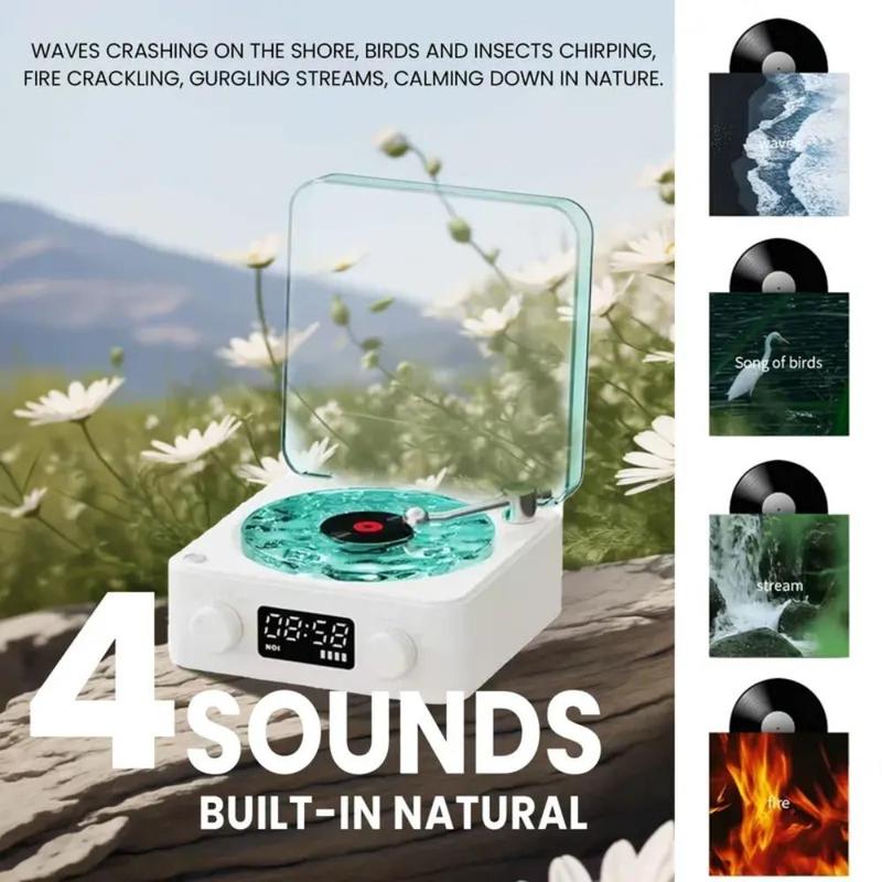 Record Player Shaped BT Speaker, USB Rechargeable Wireless Speaker, White Noise Speaker with LED Light, Portable Wireless Speaker for Home Office Sleep Use