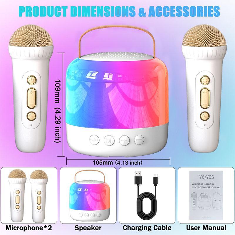 Portable Karaoke Machine, Wireless Microphone & LED Colorful Light Speaker, USB Rechargeable Wireless Speaker for Home Party