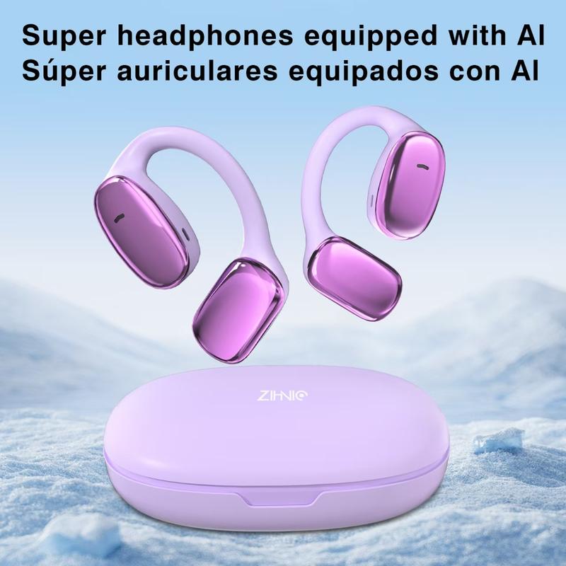 ZIHNIC S11 Open Ear AI Translation Headphones With Charging Case, Comfort Wireless Earbuds,Bluetooth V5.4,Instant Translation Earphones Support 135 Languages,AI Chat,Purple