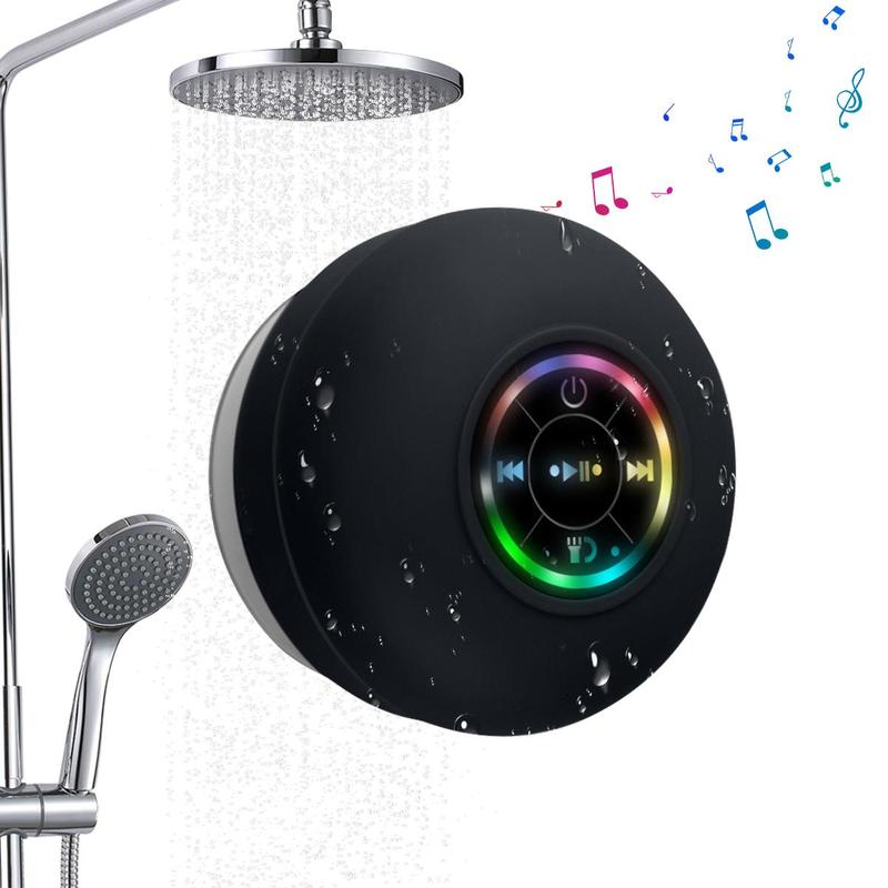 [Free shipping] Waterproof Mini Wireless SHOWER Speaker Suction Cup Portable Speaker with Colorful LED Light, USB Rechargeable Wireless Bluetooth 5.0-compatible Speaker for Washroom Parties, Bathroom, Travel, Home And Outdoors Christmas New Year Gifts