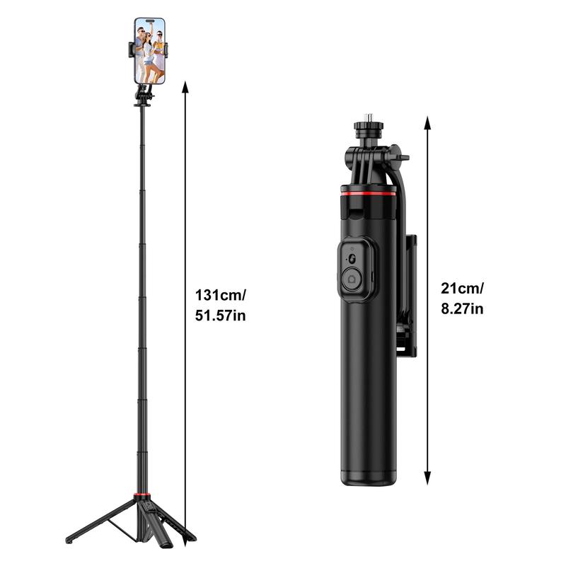 Portable Selfie Stick Tripod, 1 Count 51 Inch Retractable Tripod for iPhone & Android Phone, Selfie Stick with Wireless Remote & Detachable Phone Holder