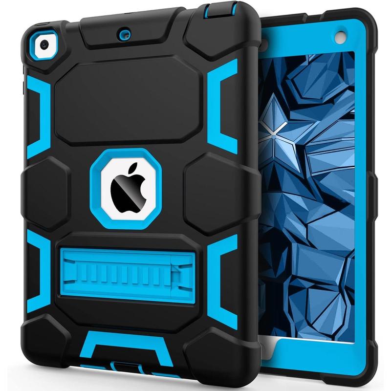 Case for iPad 6th 5th Generation (9.7-inch, 2018 2017), iPad Air 2nd Generation Case (2014) with Kickstand, Hybrid Shockproof Protective iPad 9.7 Case for  Boys, Black+Sky Blue