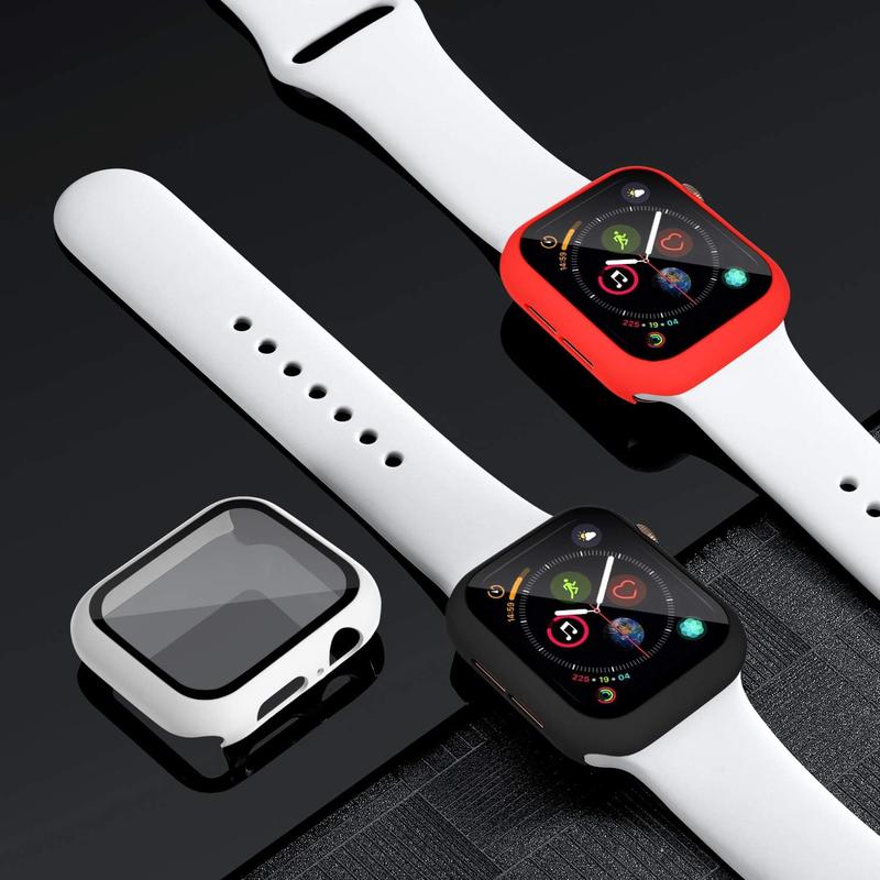 Compatible with Apple Watch Case 44mm iWatch SE Series 6 5 4 with Screen Protector, Slim Guard Thin Bumper Full Coverage Hard Cover Defense Edge for Women Men, Black White Red, 3 count