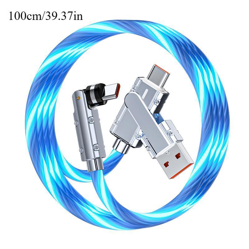 2-in-1 540-Degree Data Cable, 5-Core PD 100W Fast Charge Data Cable, Streaming Light Data Cable for Mobile Phone