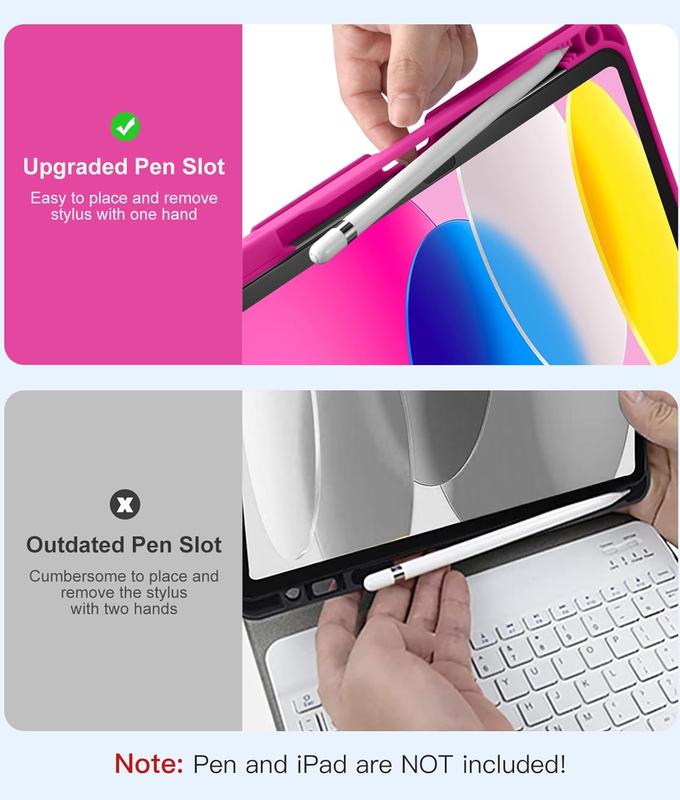 iPad 10th Generation Case with Keyboard 10.9 Inch - 7 Colors Backlit Wireless Detachable Folio Keyboard Cover with Pencil Holder for New iPad 10th Gen 2022 (Hot Pink)