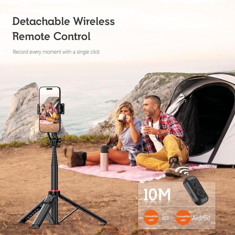 Portable Selfie Stick Tripod, 1 Count 51 Inch Retractable Tripod for iPhone & Android Phone, Selfie Stick with Wireless Remote & Detachable Phone Holder