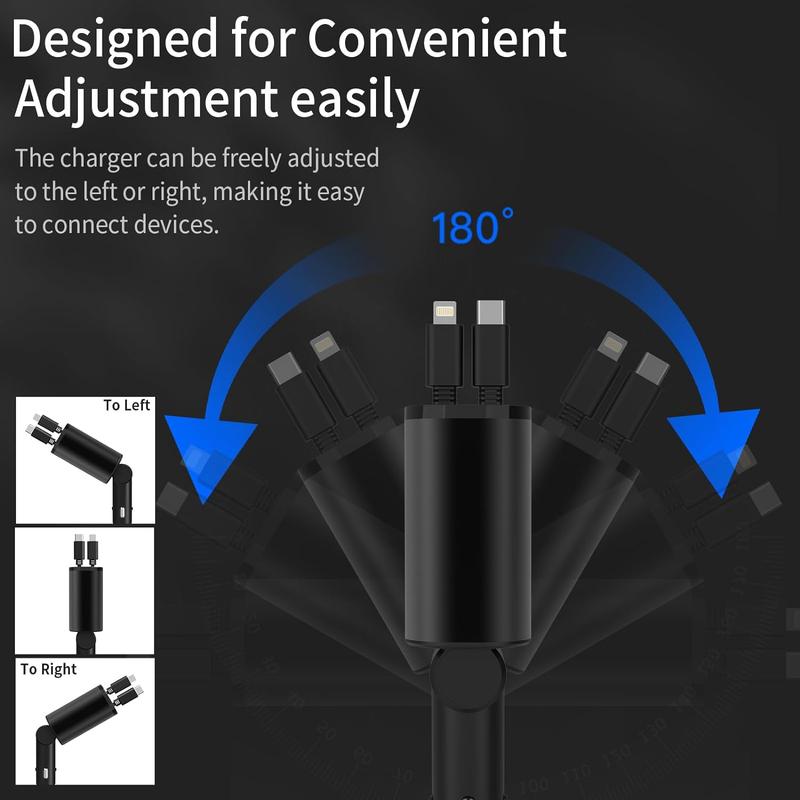 Retractable Car Charger, 4 in 1 Fast Car Phone Charger 66W, 2 Retractable Cables and USB Car Charger,Compatible with iPhone 16 15 14 13 12 11,Galaxy,Pixel,Christmas and New Year gifts