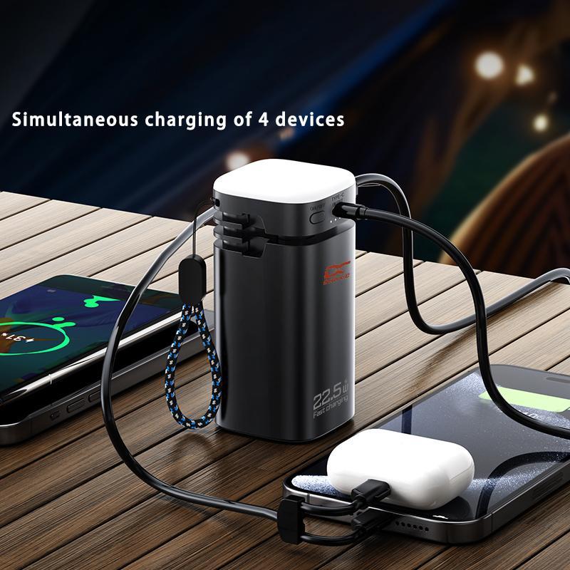 20000mAh Power Bank, 1 Count 22.5W Fast Charging Power Bank with Built in Cable & Flashlight, Portable Charger for Outdoor Camping Emergency