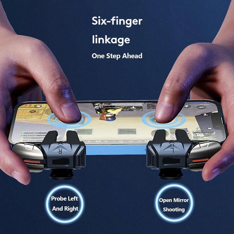 Game Controller Trigger, 1 Set Multipurpose 6-finger Game Trigger, Gaming Controller Joystick L1 R1 Alloy Key Button for iPhone Android, Mobile Game Trigger for Phone, Console Accessories