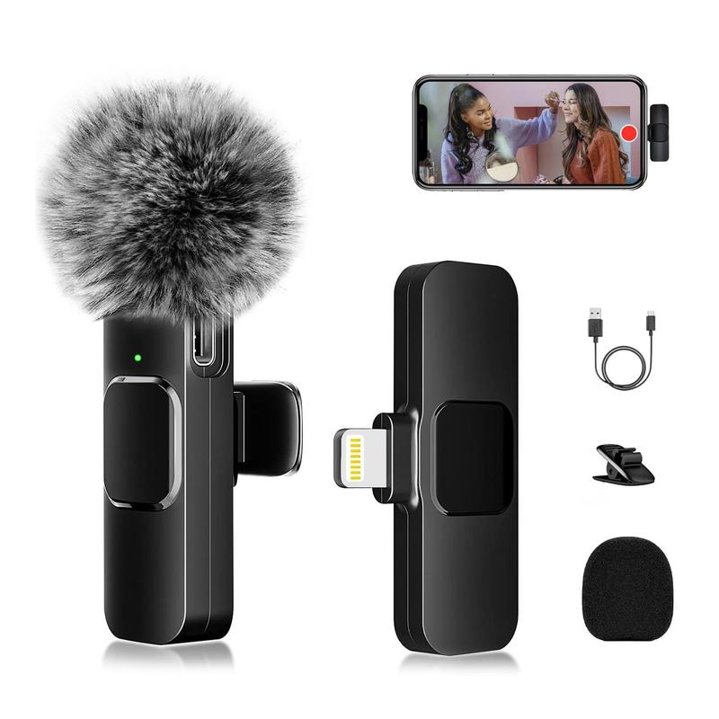 1 count Professional Wireless Lavalier Lapel Microphone for iPhone, Android, iPad - Cordless Omnidirectional Condenser Recording Mic for Interview Video Podcast Vlog