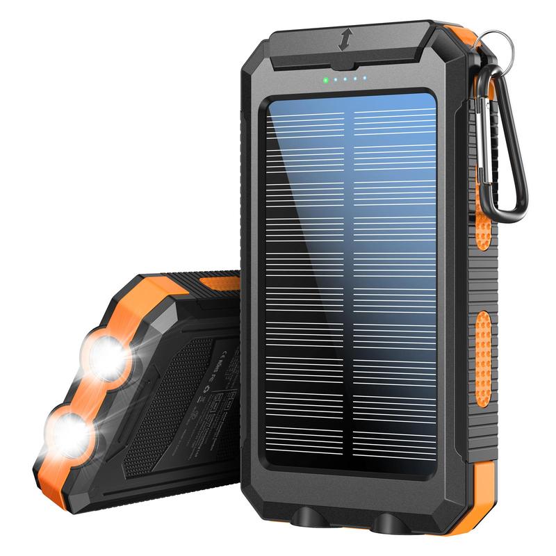 Solar Powered Power Bank, 10000mAh Portable Solar Power Bank with Flashlight, Dual USB Output Port Power Bank for iPhone, Android, Samsung, Smartphone