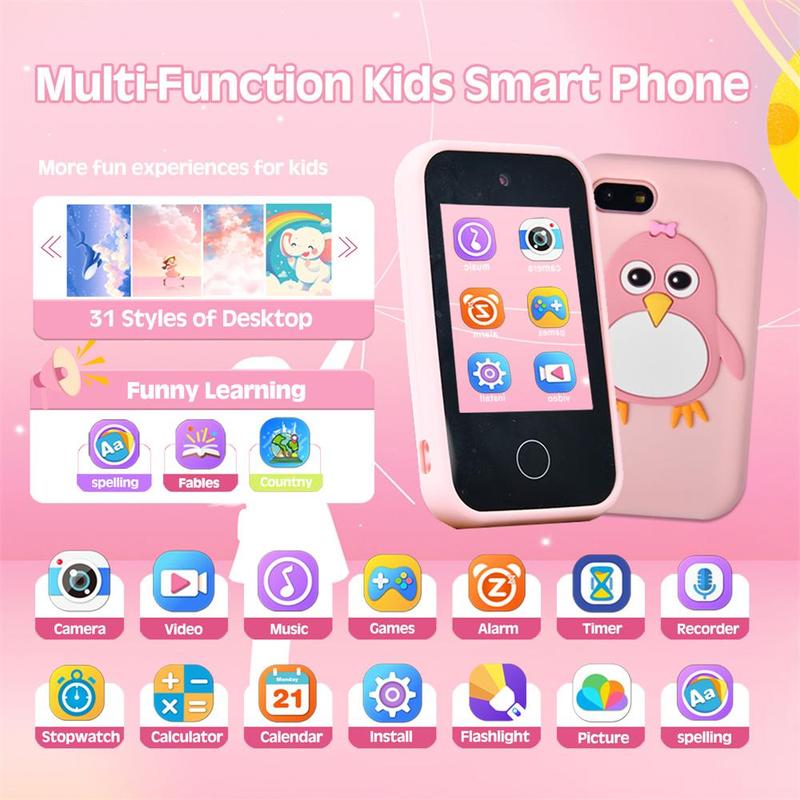 KGG Multifunctional Student Mini Phone, 1 Count Fun Learning Educational Tool for Word Learning, Puzzle Games, Toy Phone, Music Player Games, with Alarm Clock, Calculator, Flashlight