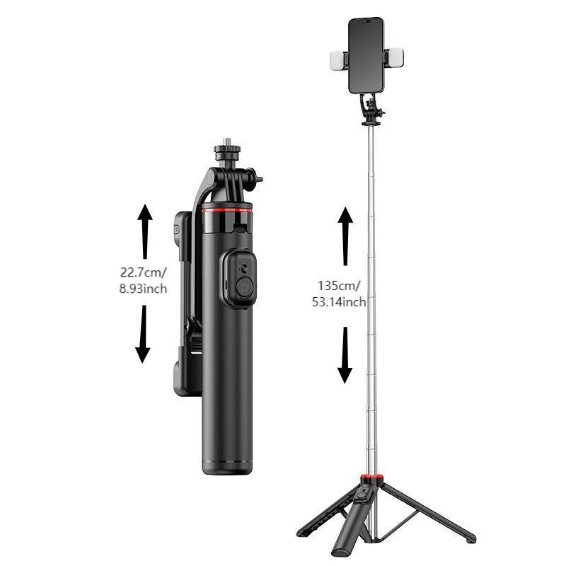 Selfie Stick Tripod with Light, Separate Design Selfie Stick Tripod, Multifunctional Selfie Stick Tripod for Live Broadcast, Vlogging, Photography