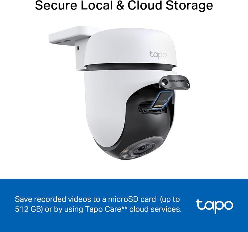 2K Outdoor Wired Pan Tilt Security Wi-Fi Camera, 360° View, Motion Tracking, Works w Alexa & Google Home, Color Night Vision, Free AI Detection, Cloud & SD Card Storage(up to 512GB), Tapo C510W