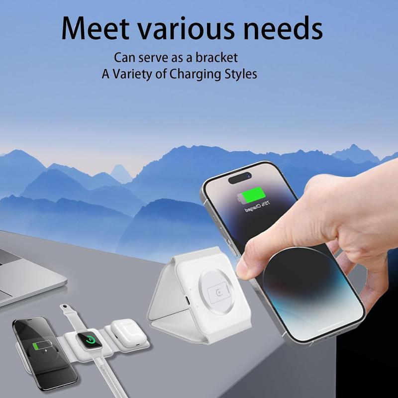 Style 3 in 1 Wireless Charger for iPhone, Magnetic Foldable 3 in 1 Charging Station, Travel Charger for Multple Devices for iPhone 15 14 13 12 Series, AirPods Pro,Watch