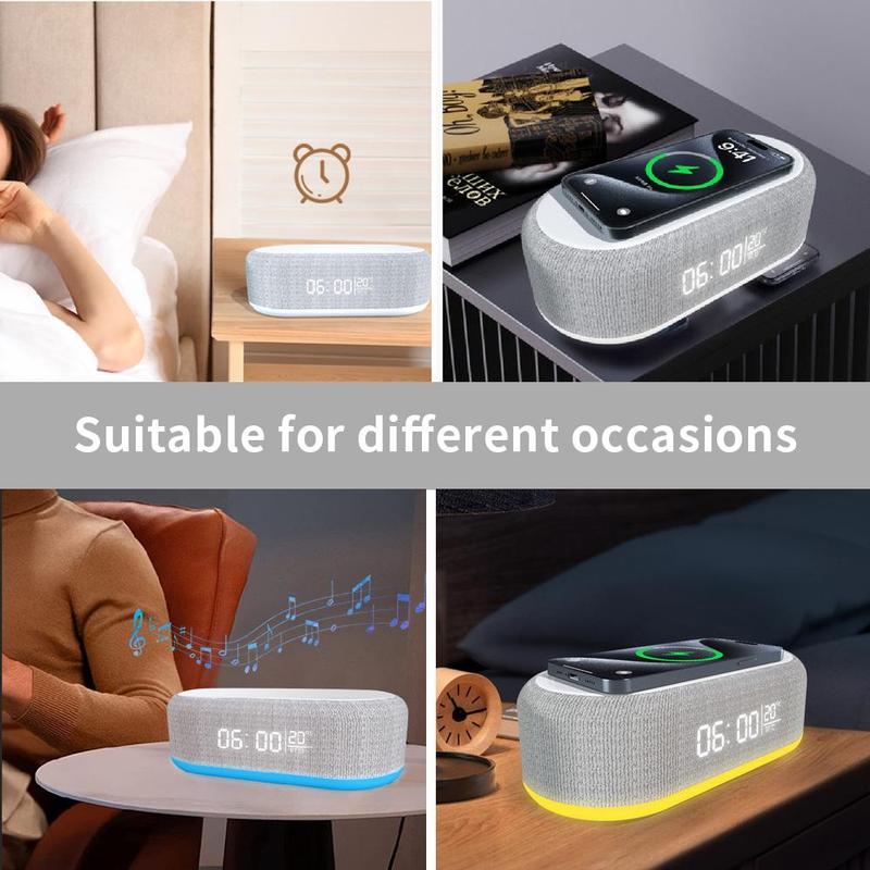 Multifunctional 6-in-1 Desktop Speaker, Creative Night Light with Alarm Clock, Wireless Charger Speaker, Bluetooth-compatible Speaker for Home Office