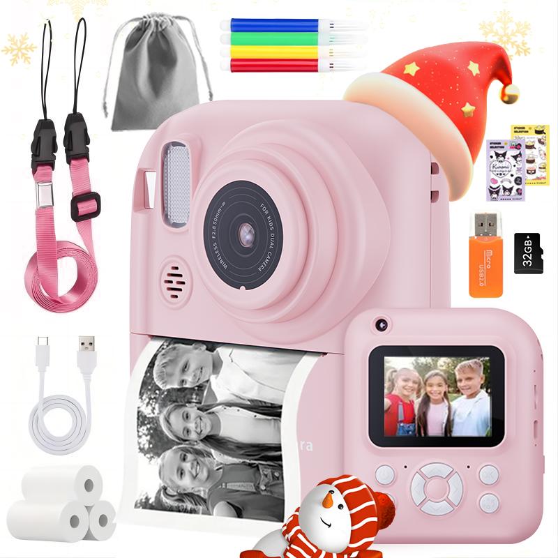 Instant Print camera, Polaroid Camera With 3 Print Paper, 32G Card Selfie Video Camera for Kids, 1080P Rechargeable Camera, Fast Photo Printing Toy camera, Chrismas Birthday gift, For All Ages