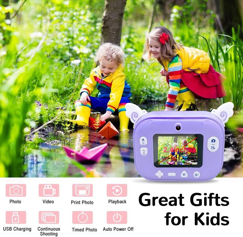 Instant Print Camera for Kids, Girls Boys Print Photo Selfie Video Digital Camera with Paper Film, 3-12 Years Old Children Mini Learning Toy Camera Gifts for Birthday Holiday Travel