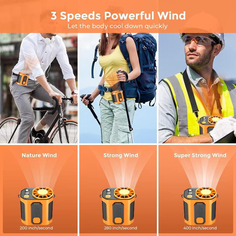 Portable 5000mAh Power Bank, 1 Count 3 in 1 Outdoor Fan with Lights, 3 Wind Speeds Cooling Fan,Rechargeable Camping Fan,Waist Cooling Fan for Outdoor Work,Farm,Hiking,Camping,Gardening and Travel,