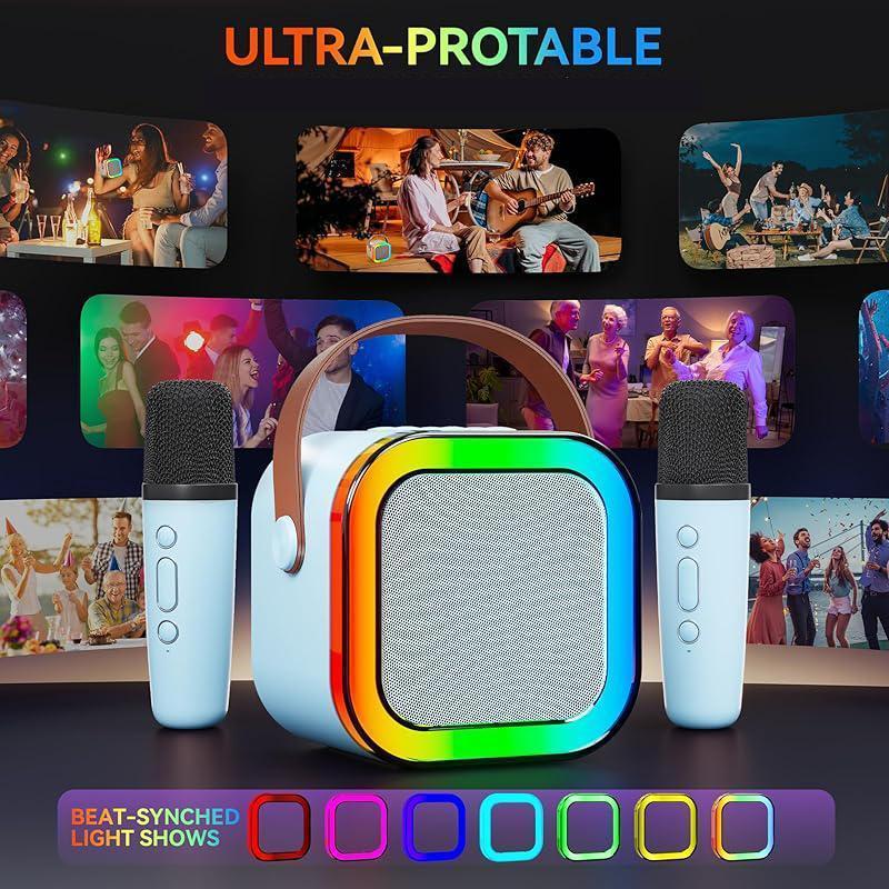 Portable Wireless Speaker with Microphone, Rechargeable LED Light Bluetooth-compatible Speaker with Microphone, Home Karaoke Machine for Home Party