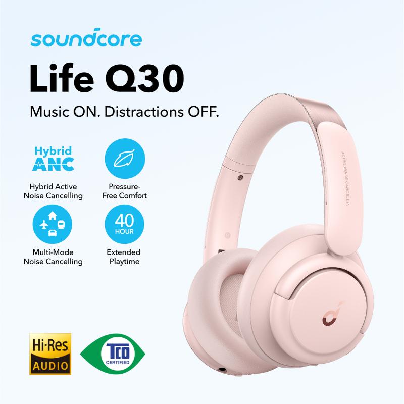 Soundcore by Anker Life Q30 Hybrid Active Noise Cancelling Headphones with Multiple Modes, Hi-Res Sound, Custom EQ via App, 40H Playtime, Comfortable Fit, Bluetooth, Multipoint Connection