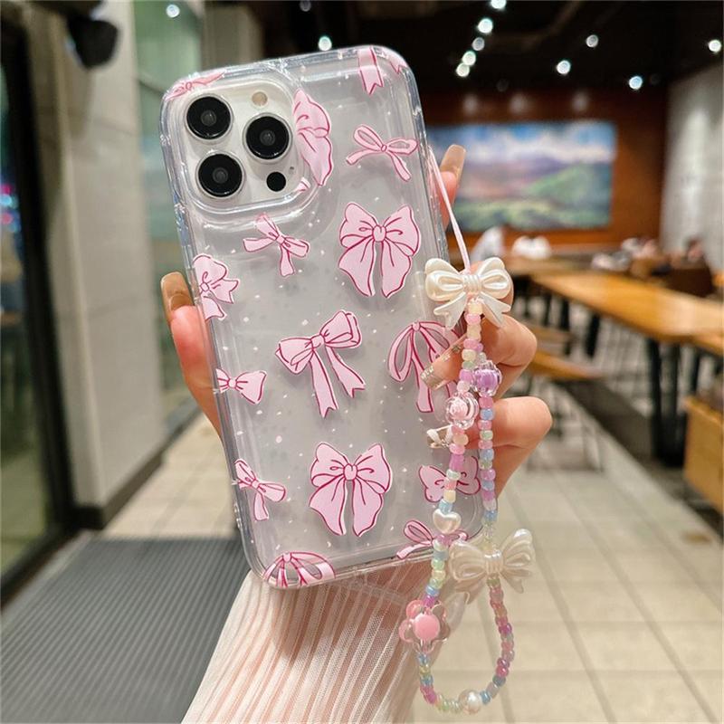 Bowknot Pattern Phone Cases With Wrist Strap, 1 Count Anti-fall Mobile Phone Case, Shockproof Phone Cases for iPhone 15 Pro Max Case iPhone 14 Pro Max Case iPhone 11 Cases, Phone Accessories