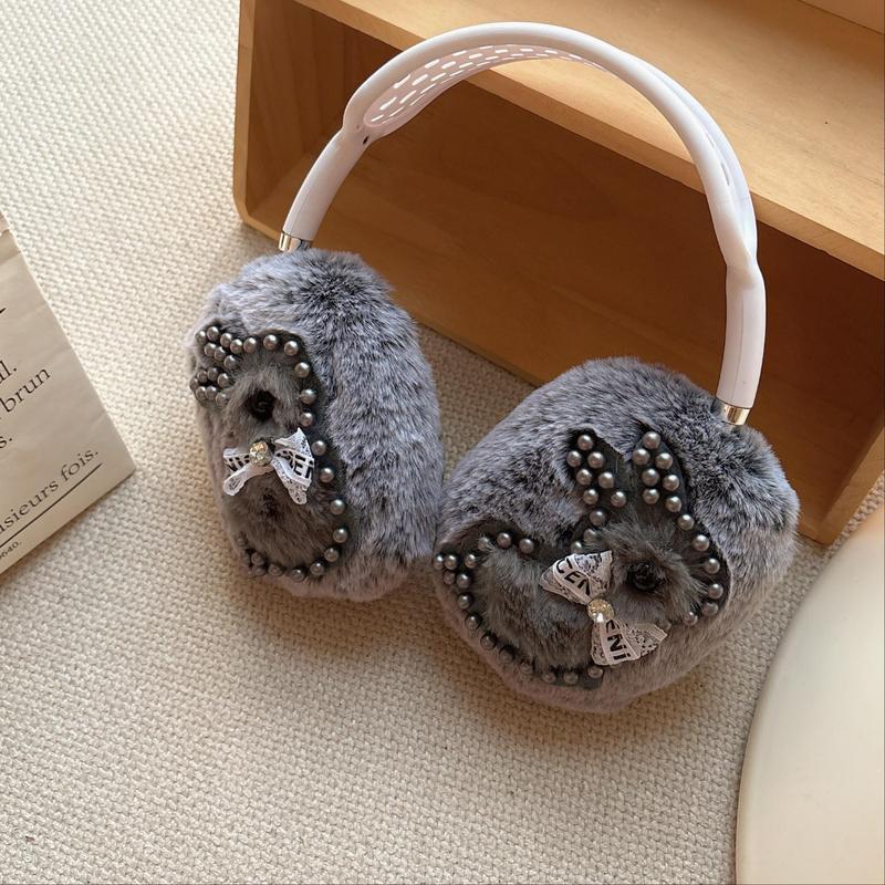 Cute Rabbit Design Headphones Protective Earmuffs for AirPods Max, Ear Pads with Artificial Pearl Decor, Earphone Protective Cover, Earphone Accessories