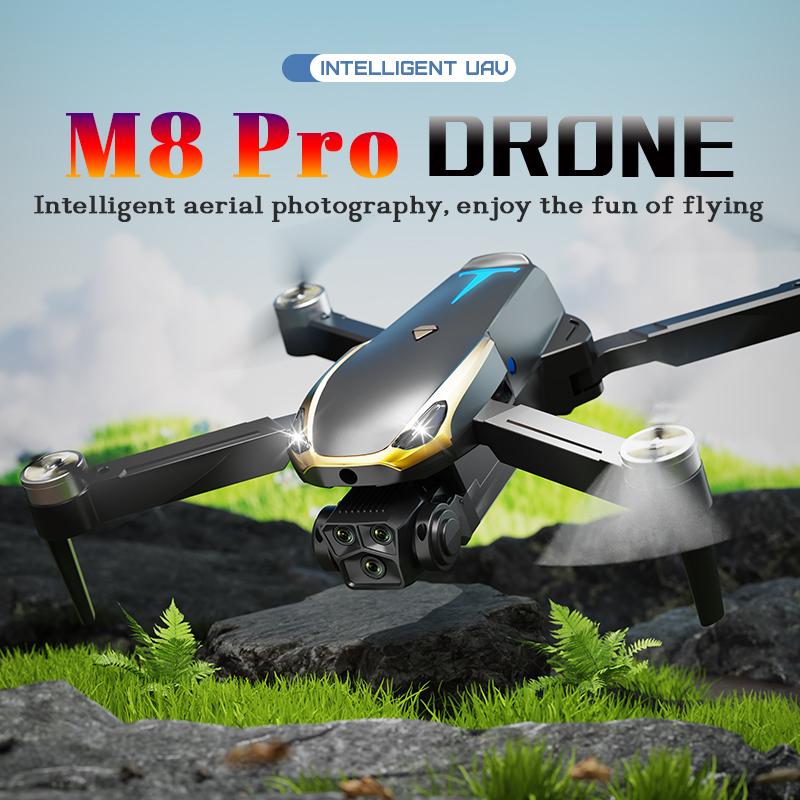 2024 M8-PRO Brushless Motor Drone with 2 Battreys, FPV Live Video Quadcopter with HD Camera, Intelligent obstacle avoidance, Optical flow positioning accurate hover shooting, 360-degree rolling, RC Drone toys adapt as Christmas Birthday Halloween Gifts