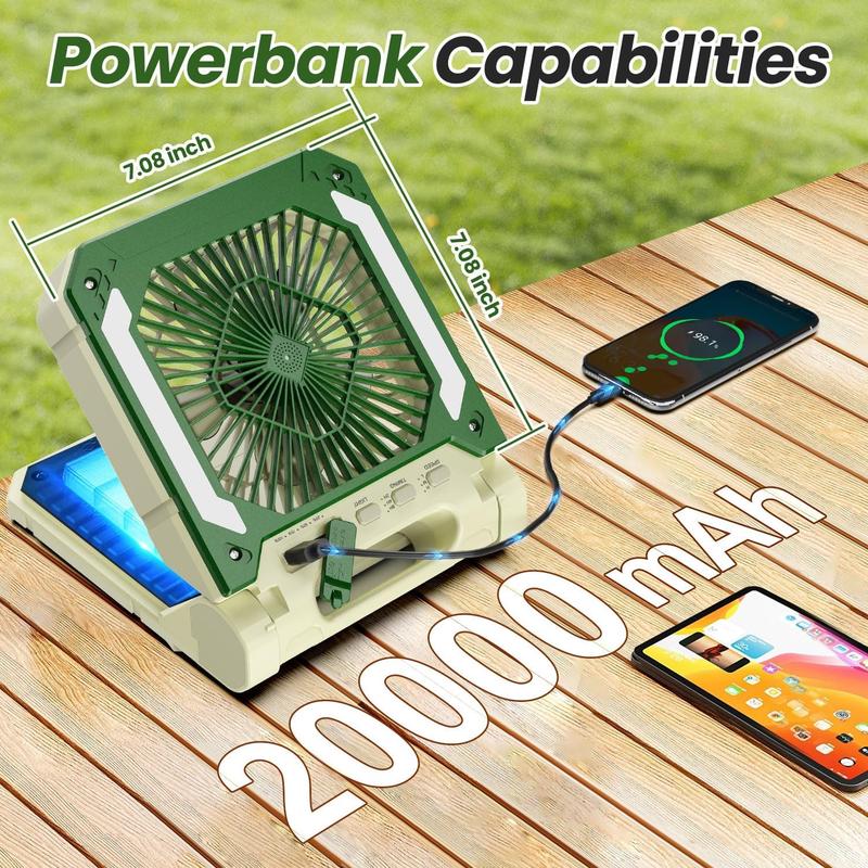 Fan 20000mAh Rechargeable Solar Portable Fan with Led Lantern, 3 Speeds Cordless Camping Fan with PowerBank,Timer, Hangable & Quiet Desk Fan for Tent Hurricane(Beige)