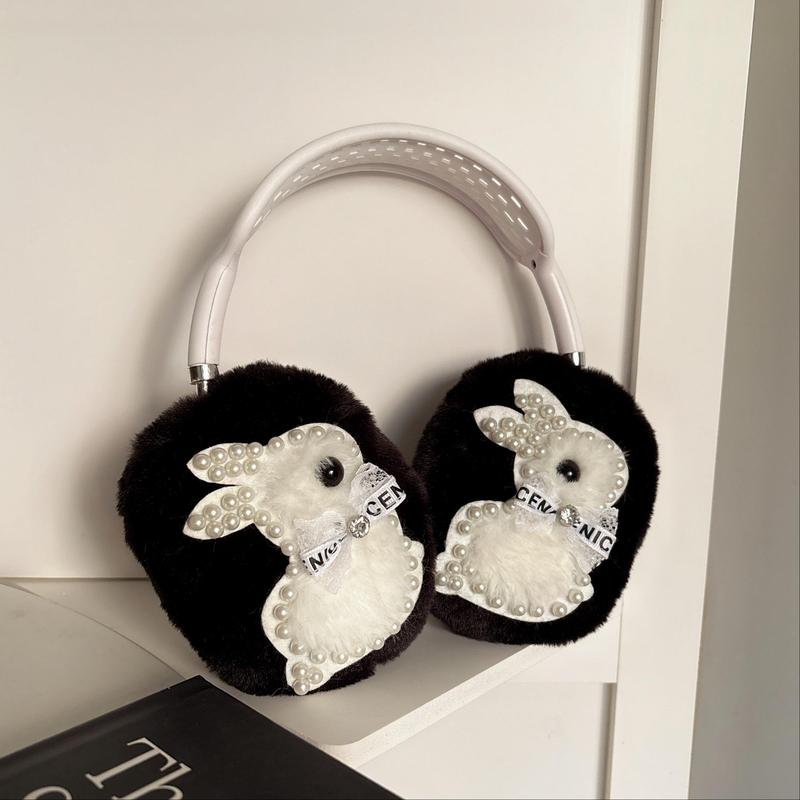 Cute Rabbit Design Headphones Protective Earmuffs for AirPods Max, Ear Pads with Artificial Pearl Decor, Earphone Protective Cover, Earphone Accessories