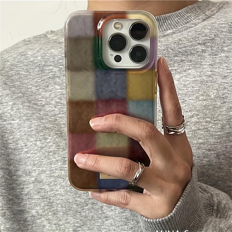 Cute Dopamine Color Block Match Plaid Clear Phone Case for Iphone 16 15 14 13 12 Pro Max Soft Silicone Back Cover