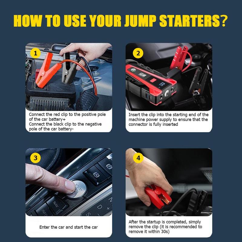 Battery Jumper for Car, Car Emergency Start Power Bank with LED Flashlight, Portable Car Jump Starter with Type C & USB Output, Multifunctional Car Battery Repair Tool