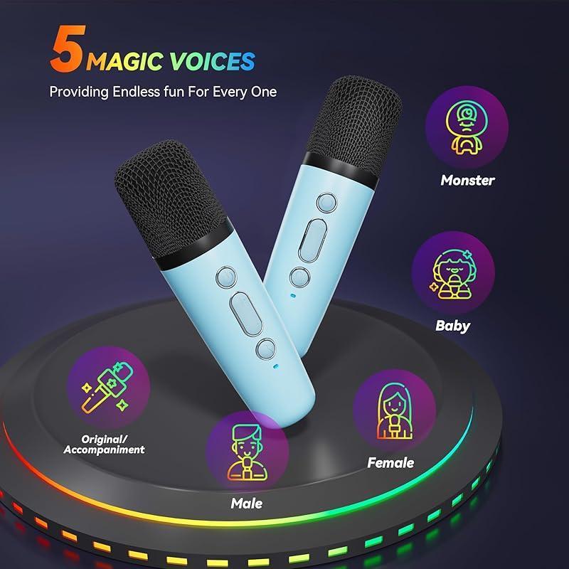 Portable Wireless Speaker with Microphone, Rechargeable LED Light Bluetooth-compatible Speaker with Microphone, Home Karaoke Machine for Home Party