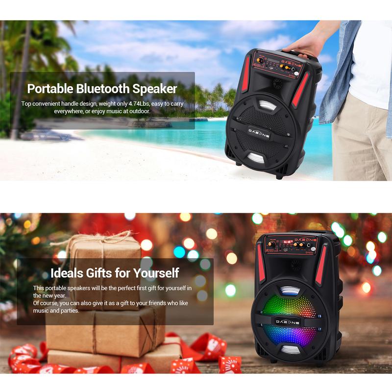 8inch Portable Bluetooth Speaker With Microphone Loud Party PA Speaker Rechargeable Battery  LED Lights FM Radio Remote Control