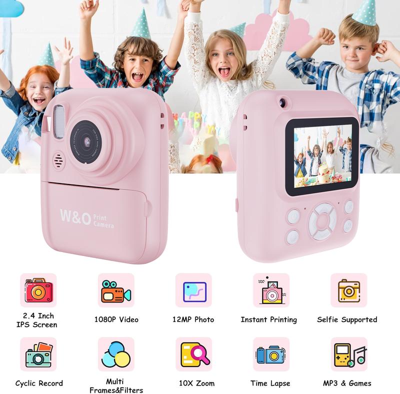 Instant Print camera, Polaroid Camera With 3 Print Paper, 32G Card Selfie Video Camera for Kids, 1080P Rechargeable Camera, Fast Photo Printing Toy camera, Chrismas Birthday gift, For All Ages