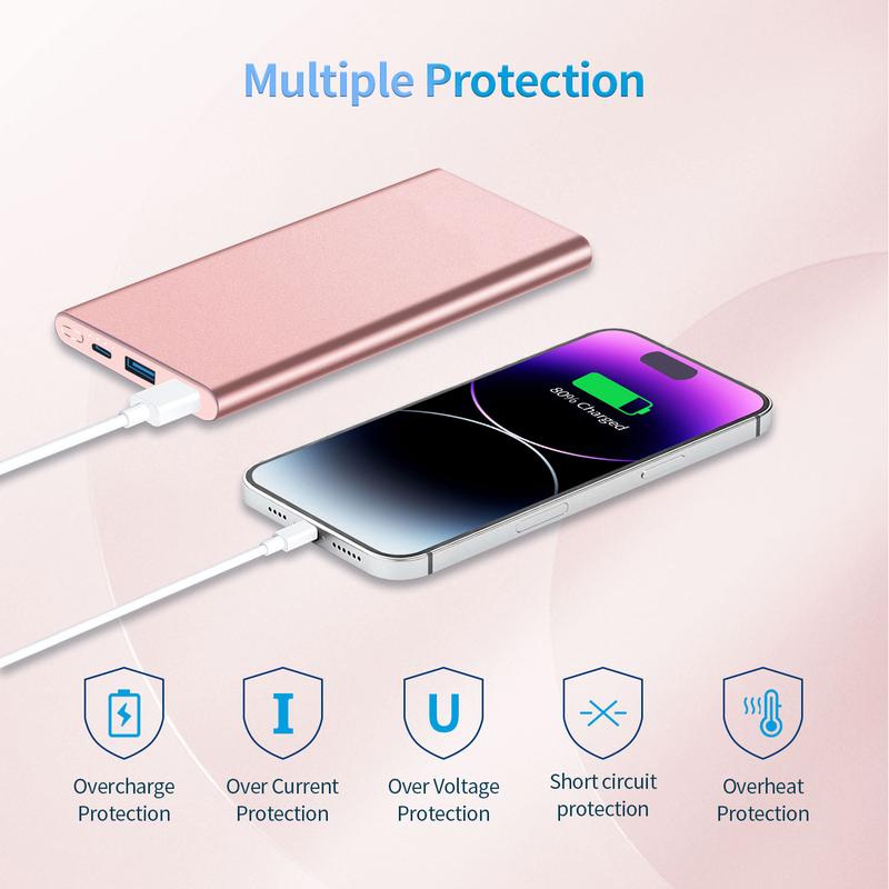 Portable Charger 12000mAh Power Bank Quick Charge Battery Pack USB C High-Speed 3A Input & Output Powerbank Compatible with iPhone 15 14 13 12 11 Pro Max iPad Samsung Android and More - Pink