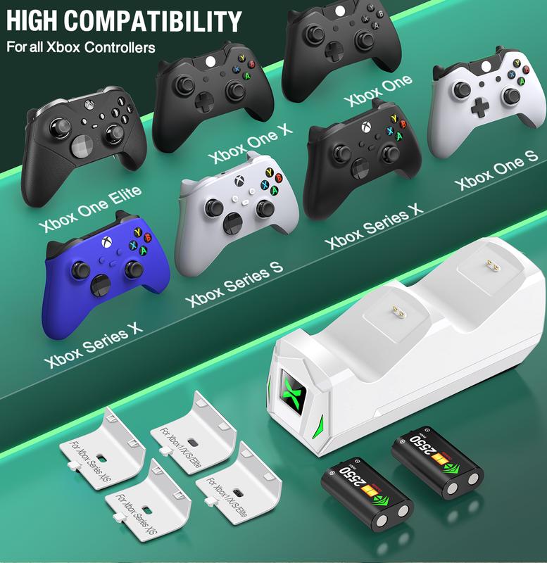 Controller Charger Station for Xbox One Xbox Series X|S Elite wich 2 x 2550 mAh Rechargeable Battery Packs & 4 X Covers Xbox Accessories