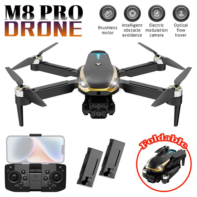 2024 M8-PRO Brushless Motor Drone with 2 Battreys, FPV Live Video Quadcopter with HD Camera, Intelligent obstacle avoidance, Optical flow positioning accurate hover shooting, 360-degree rolling, RC Drone toys adapt as Christmas Birthday Halloween Gifts