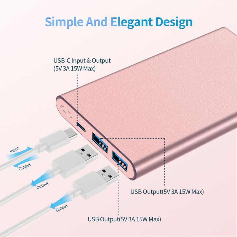 Portable Charger 12000mAh Power Bank Quick Charge Battery Pack USB C High-Speed 3A Input & Output Powerbank Compatible with iPhone 15 14 13 12 11 Pro Max iPad Samsung Android and More - Pink